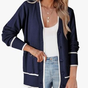 Dokotoo Navy And White Button Up Cardigan NWT